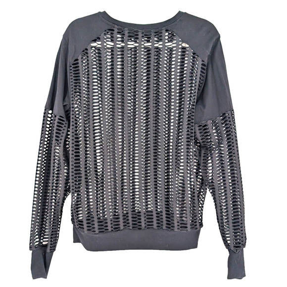 Blanc Noir Linear Mesh Cut Out Open Weave Black Athleisure Lounge Shirt Small - Picture 5 of 13